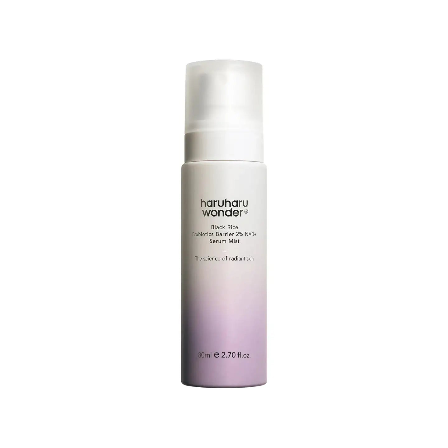 Haruharu WONDER Black Rice Probiotics Barrier NAD+ Serum Mist Serummistfles met witte dop en paarse vloeistof, haruharu wonder®