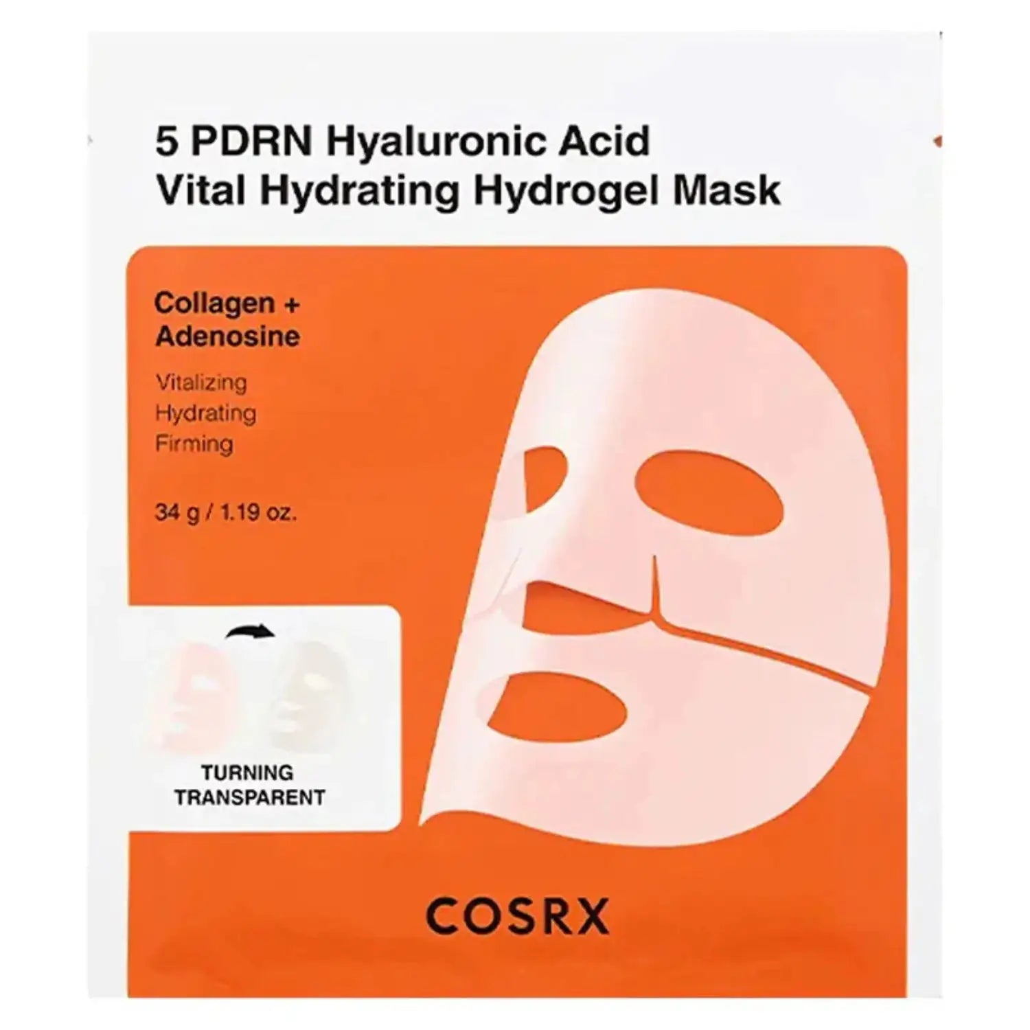 Gezichts-hydrogelmasker verpakking met COSRX-logo en hyaluronzuur illustratie
