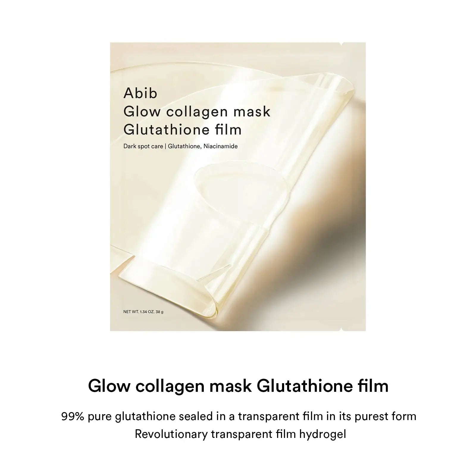 Abib Glow collagen mask Glutathione film Abib glow collageenmasker glutathion film, sachet met transparante maskerrol