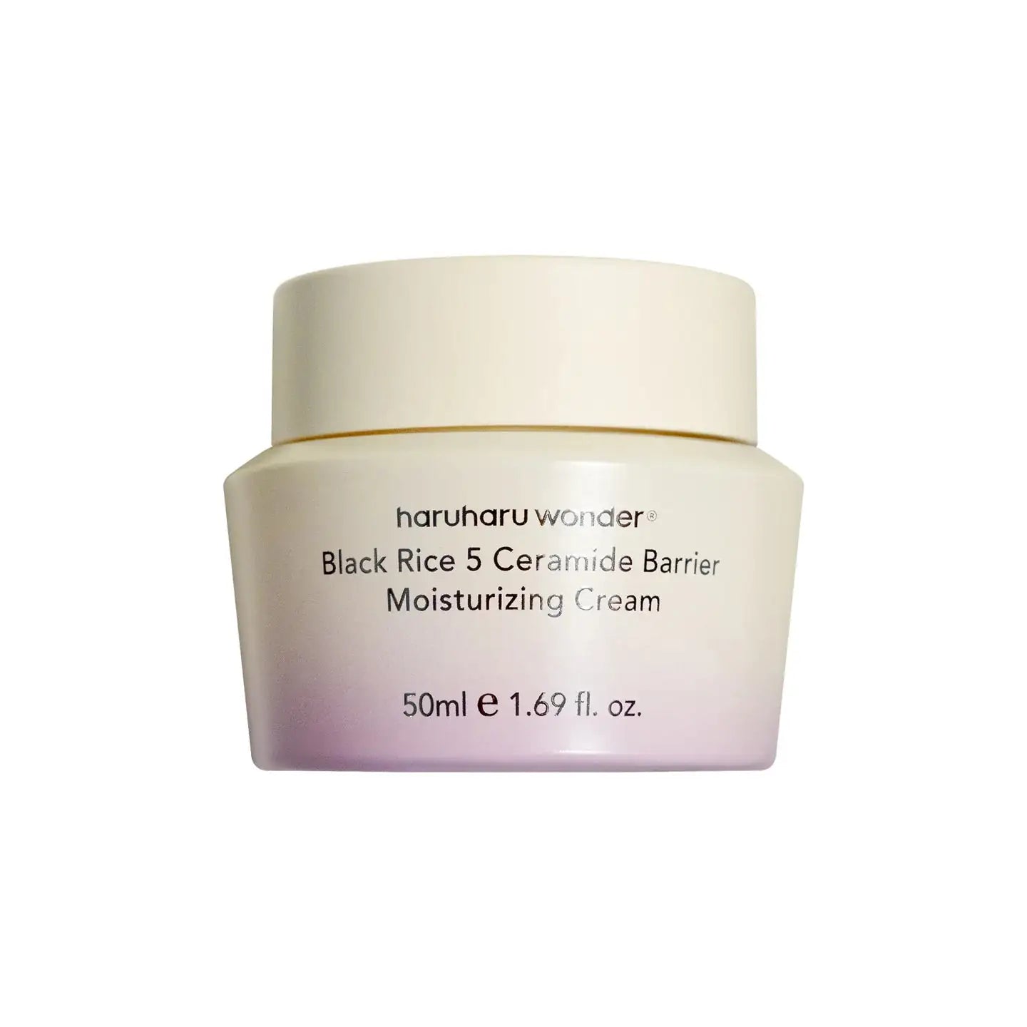 Haruharu WONDER Black Rice 5 Ceramide Barrier Moisturizing Cream Gezichtscrème in witte pot met gouden rand, 50 ml.