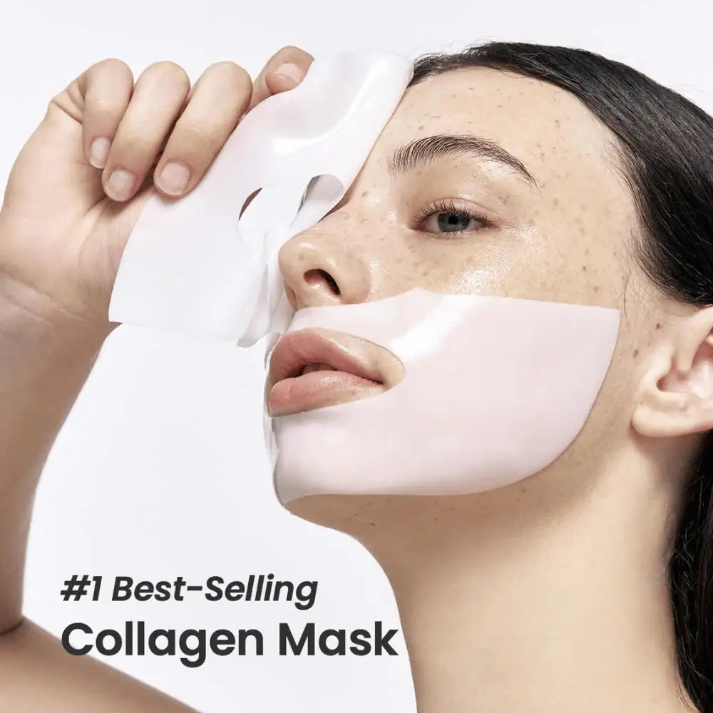 Gezichtsvelmasker op een vrouw met witte sheet over neus en wangen