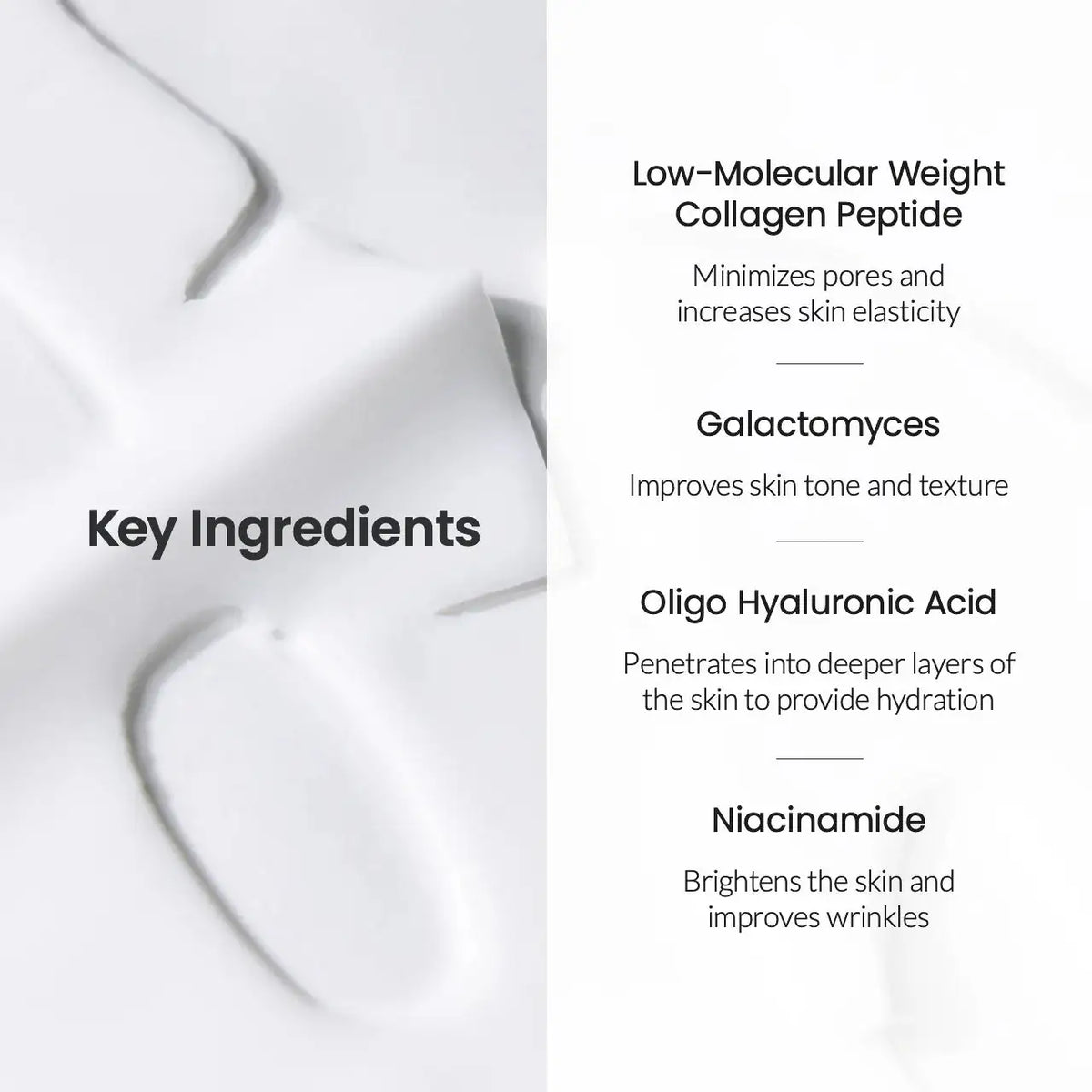 Collageenmasker ingrediënten: collageenpeptide, hyaluronzuur en niacinamide