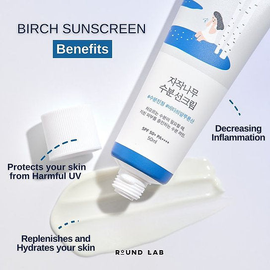 Birch Juice zonnescreen SPF50+ tube met smeer op huid