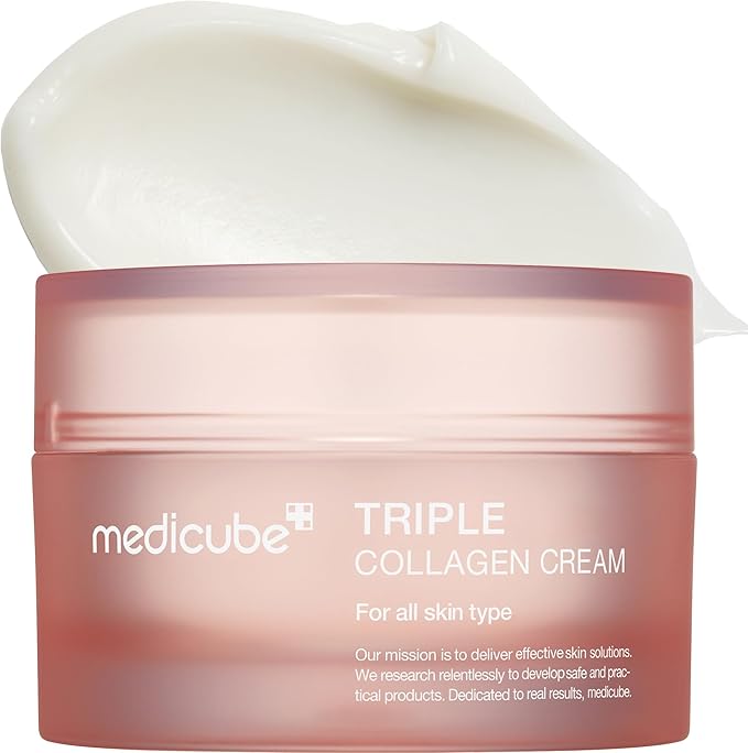 Close-up van de textuur van de Medicube anti-aging crème met collageen en niacinamide