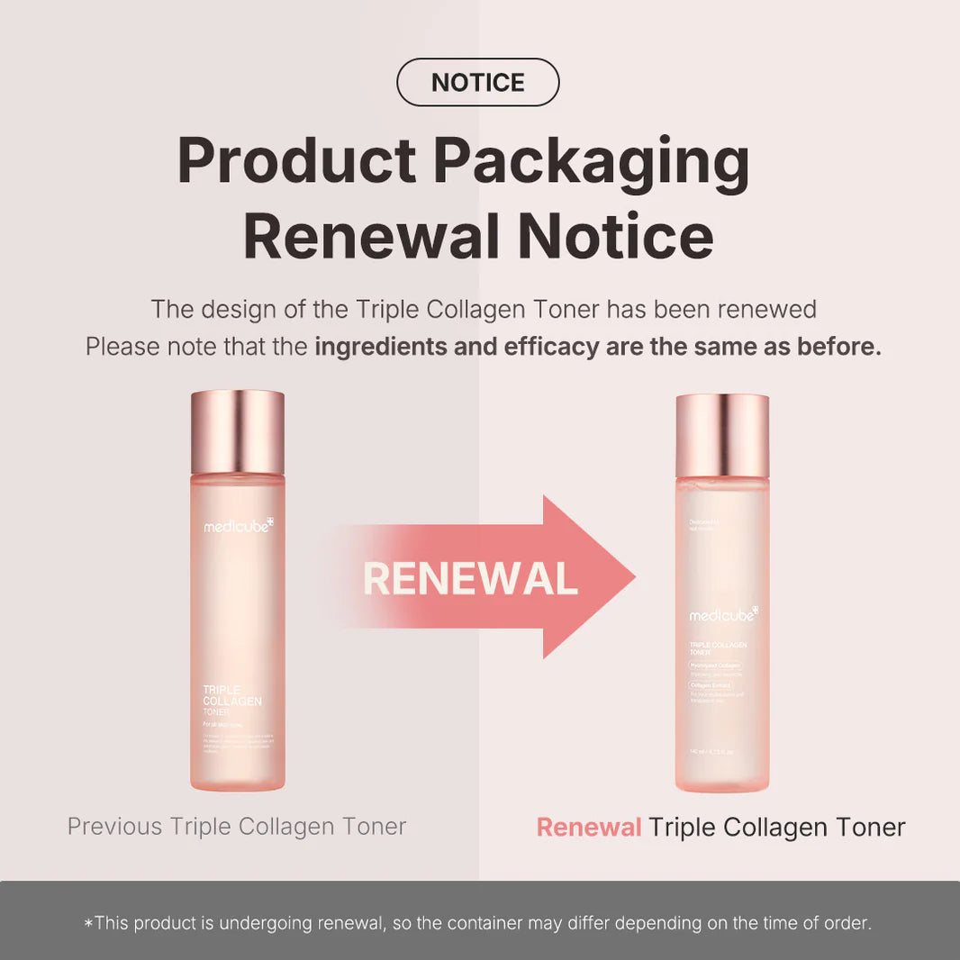 Medicube triple collagen toner renewal packaging