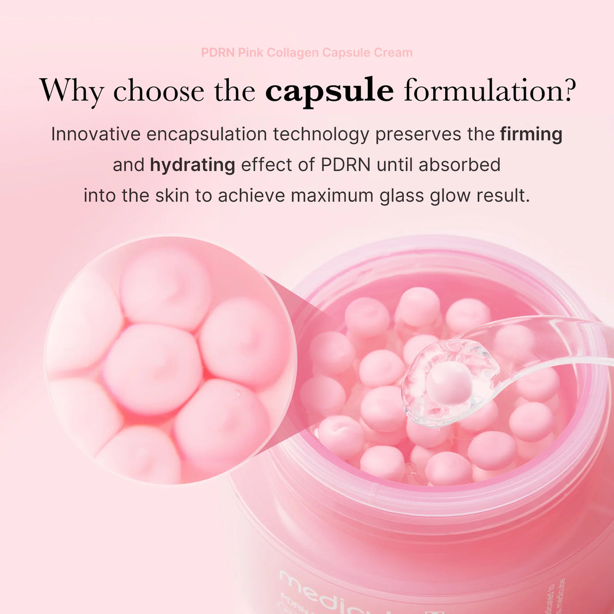Roze capsulecrème met doorsnedetekening van capsules in de pot