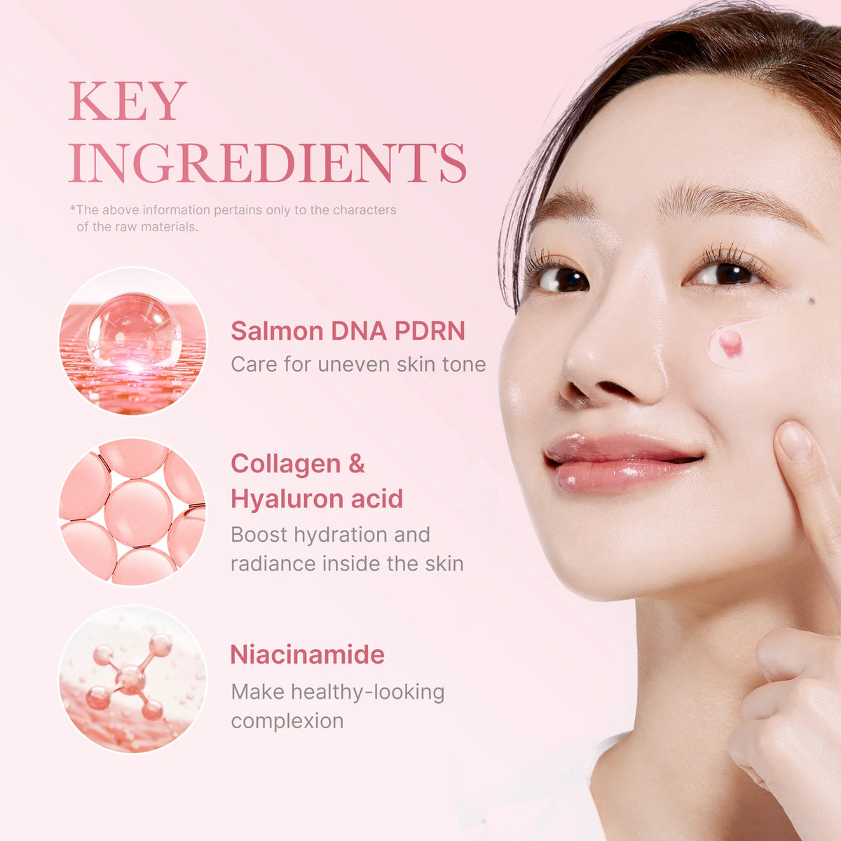 Roze capsulecrème met illustratie van sleutelbestanddelen naast het product