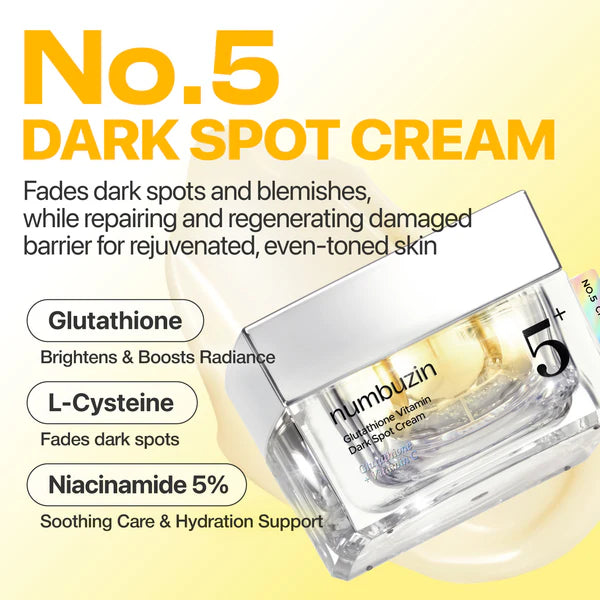 Numbuzin No.5+ Glutathione Dark Spot Cream ingrediënten - glutathione, vitamine C, niacinamide