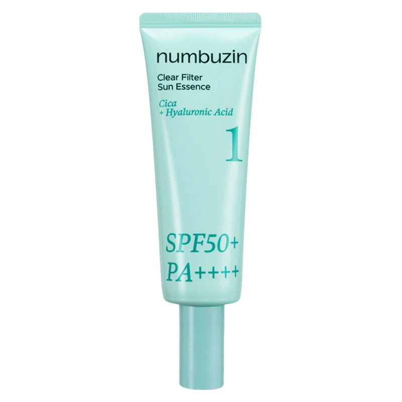 Numbuzin No.1 Clear Filter Sun Essence SPF50+ PA++++ tube packshot op witte achtergrond