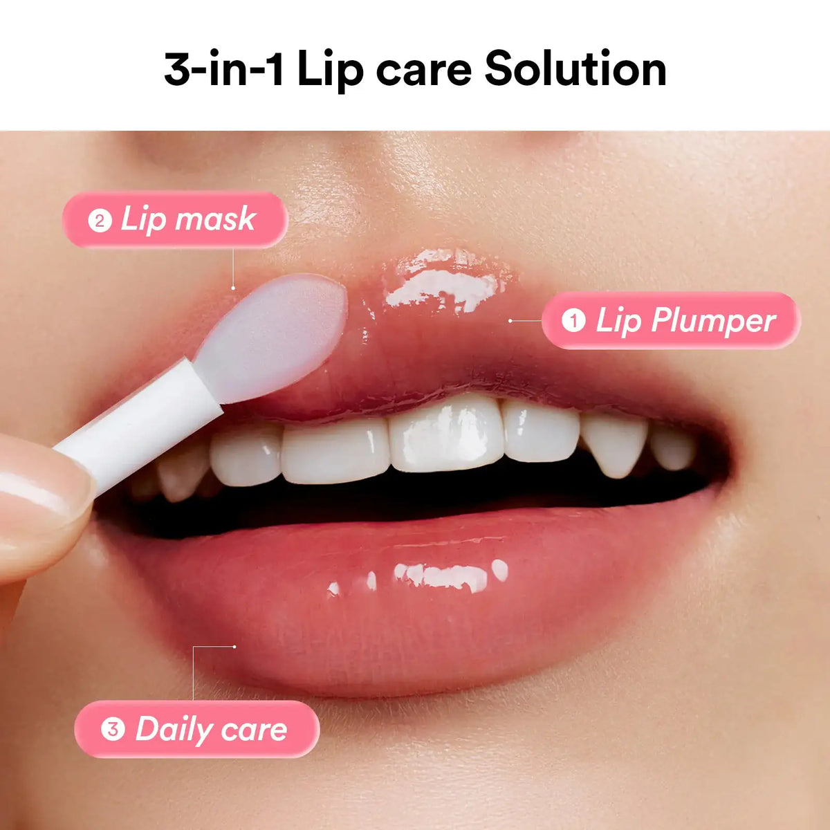 Abib PDRN Collagen Lip Mask Glazed Jelly Lipmasker op lippen met aanbrengspatel, glanzende gel