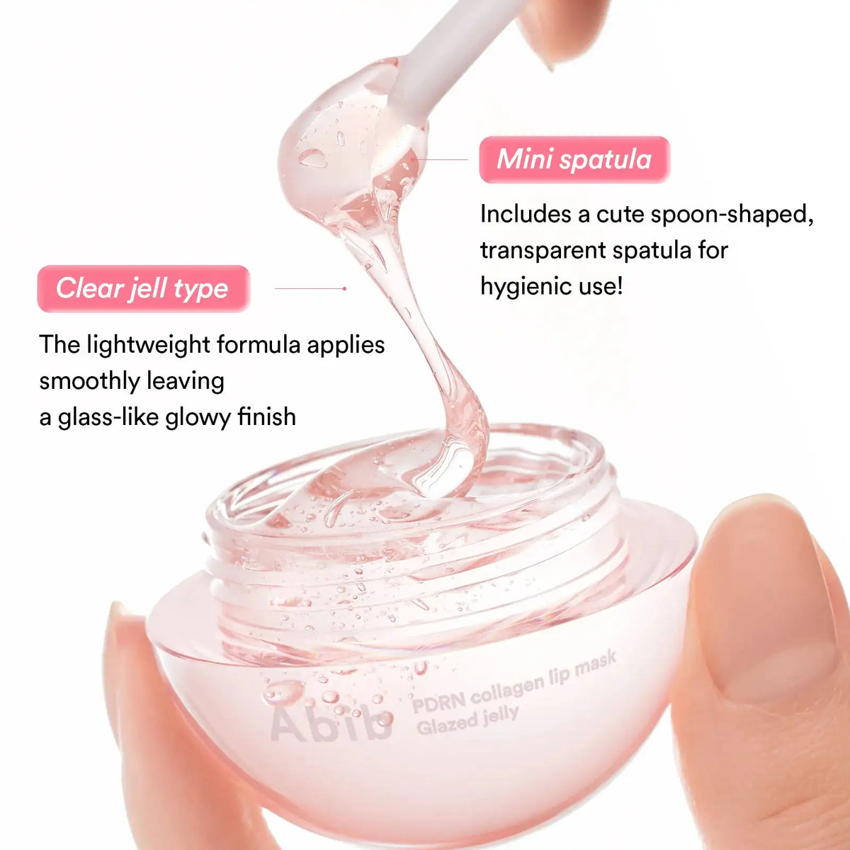 Abib PDRN Collagen Lip Mask Glazed Jelly Roze lipmaskerpot met transparante gel en aanbrengspatel