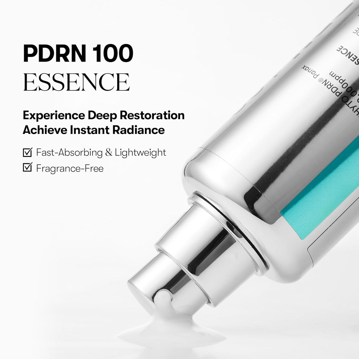 PDRN Essence 100 flesje met zilveren schroefdop en turquoise band