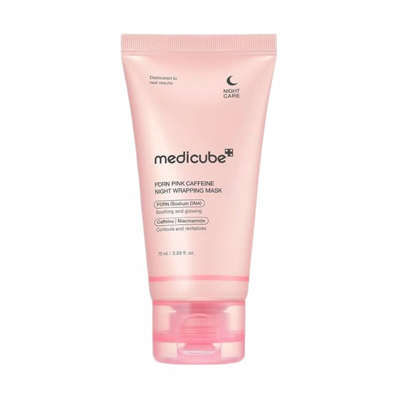Medicube PDRN Pink Caffeine Night Wrapping Mask tube 75ml op witte achtergrond