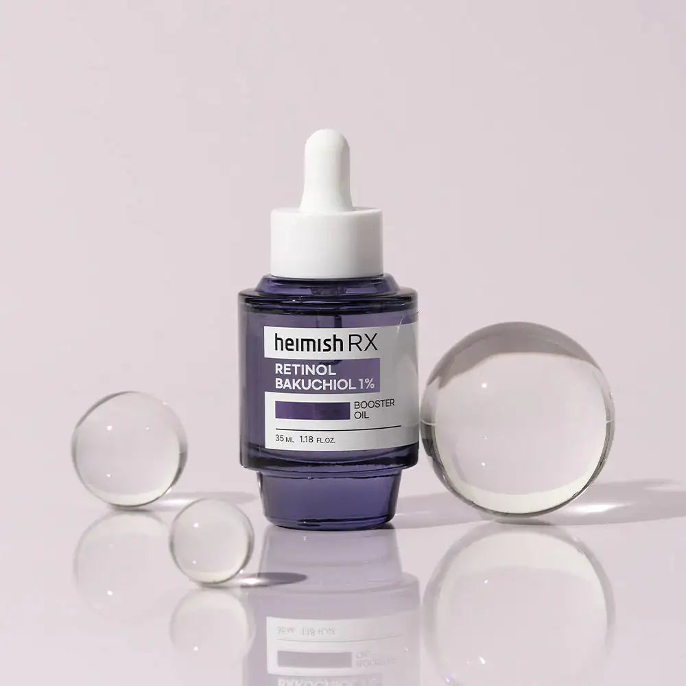 Serumolie-flesje met druppelaar, donkerblauwe verpakking en witte dop.