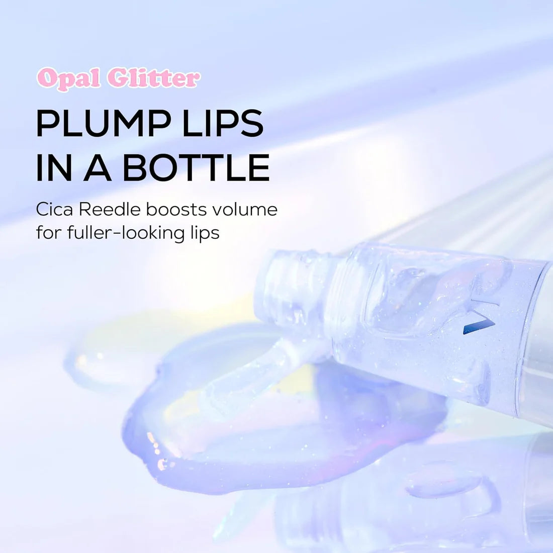 Lipplumper fles met transparante, glinsterende gel en applicator