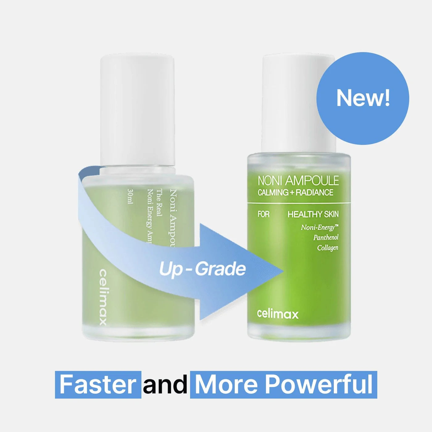 oude en nieuwe verpakking van celimax Noni Ampoule – upgrade naar krachtigere formule voor gezonde en stralende huid
