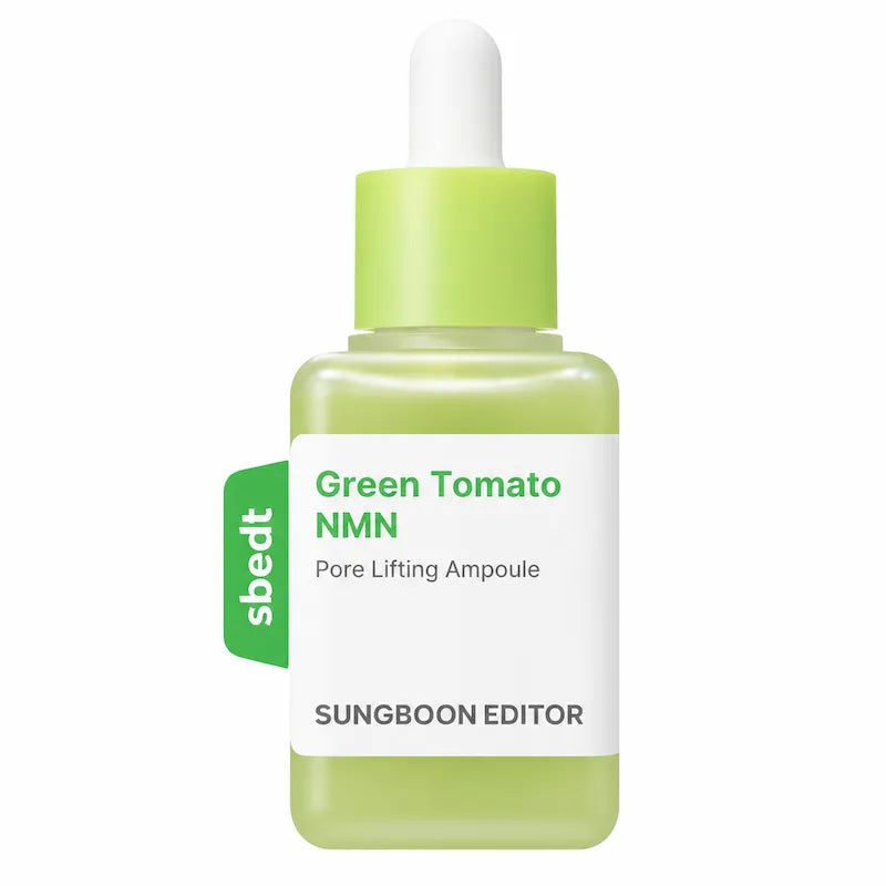Packshot SUNGBOON EDITOR Green Tomato NMN Pore Lifting Ampoule 40ml – packshot op witte achtergrond