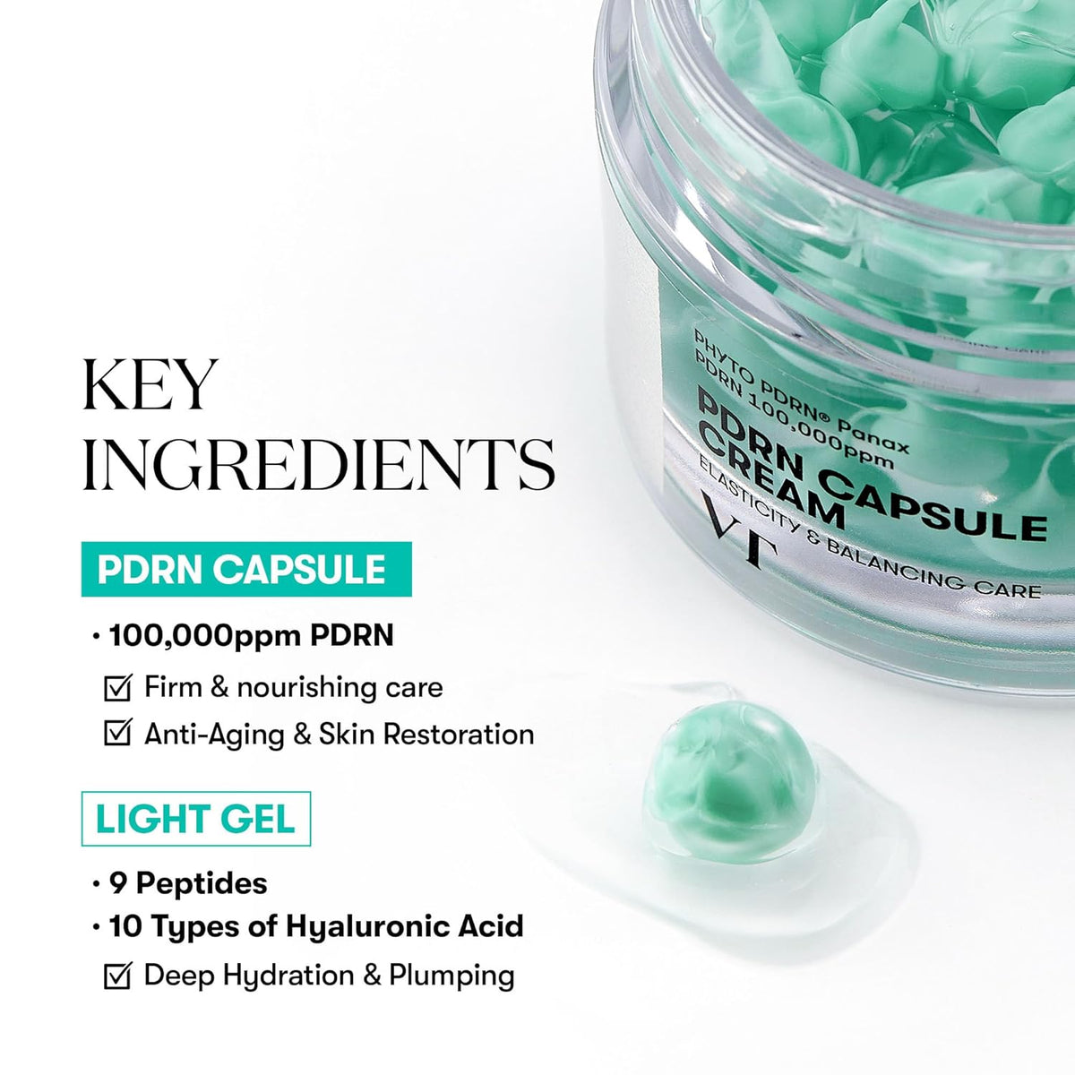 Transparante pot met groene capsulebolletjes en losse bolle capsule
