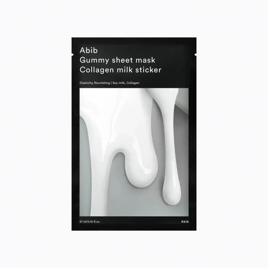 Abib Gummy Sheet Mask Collagen milk sticker Collageen-milk gummy sheet mask verpakking met gemaskeerde druppelprint