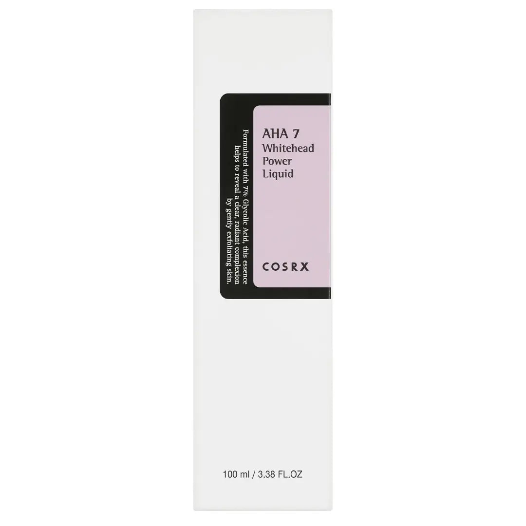 Witte productdoos met etiket voor COSRX AHA 7 Whitehead Power Liquid, 100 ml