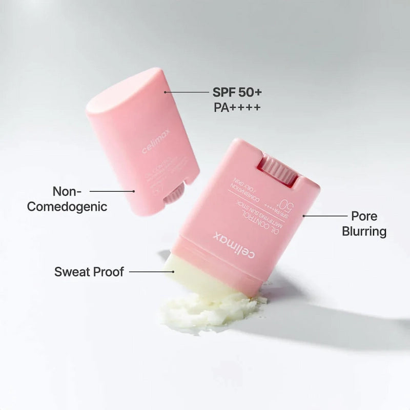Celimax Oil Control Mattifying Sun Stick SPF50+ PA++++ - niet-comedogeen, poriënvervagende en zweetbestendige zonnebrandstick voor vette huid.