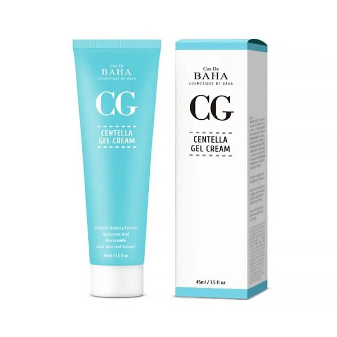 Turquoise CG Centella gelcrèmetube en kartonnen doos, wit met grijze zijkant