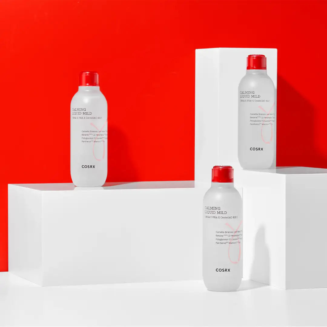 COSRX kalmerende fles en doos met rode doppen