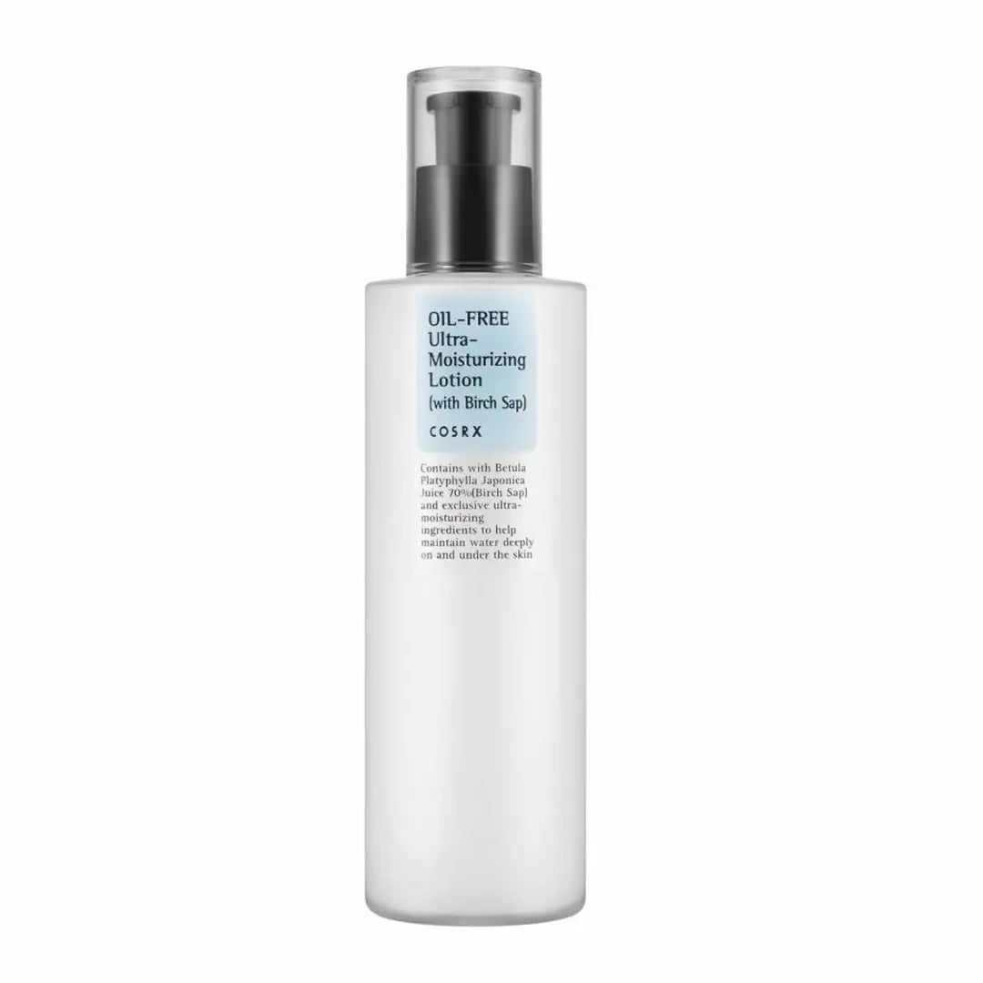 Olievrije hydraterende lotionfles met zilveren pomp, witte fles.