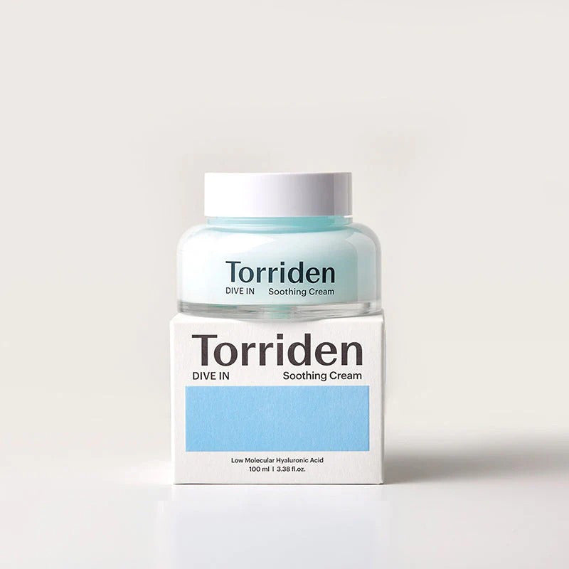 Torriden kalmerende crème 100 ml, met glazen pot en kartonnen verpakking