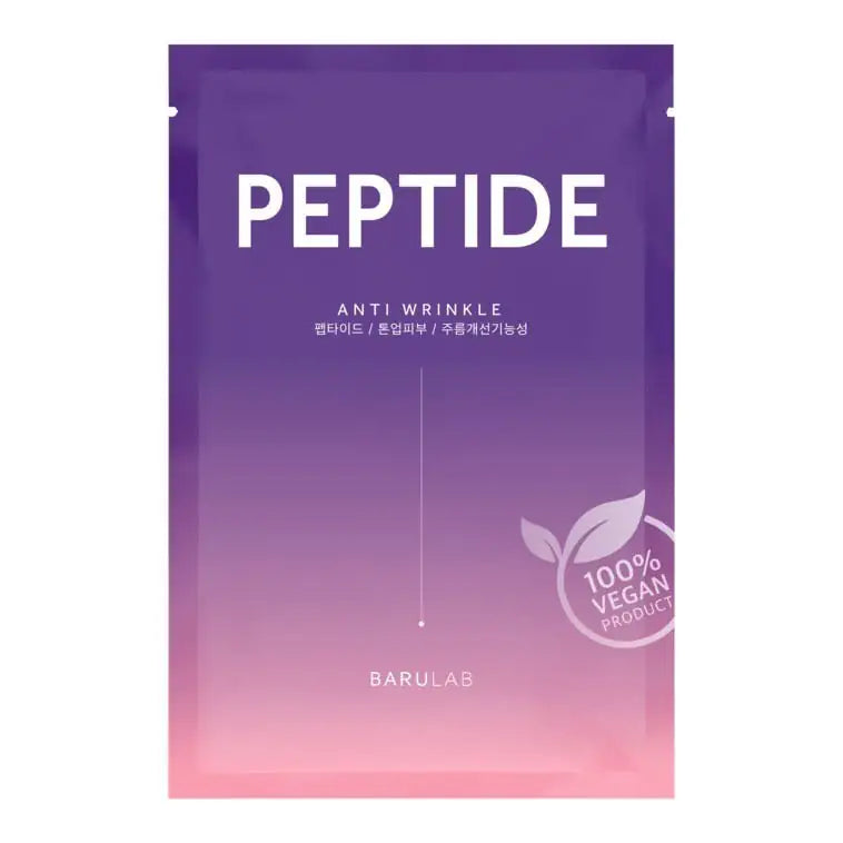 Peptide gezichtsmaskerzakje met paarse verpakking en opschrift PEPTIDE, BARULAB