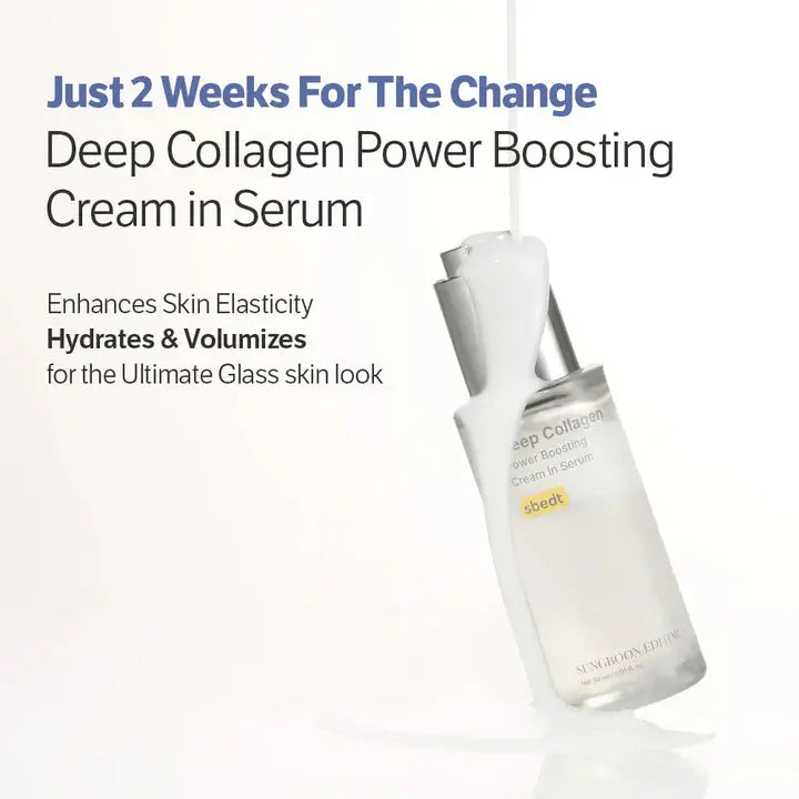 Just 2 Weeks For The Change" SUNGBOON EDITOR Deep Collagen Power Boosting Cream In Serum – verbetert huidveerkracht en hydrateert voor ultimate glass skin in 2 weken
