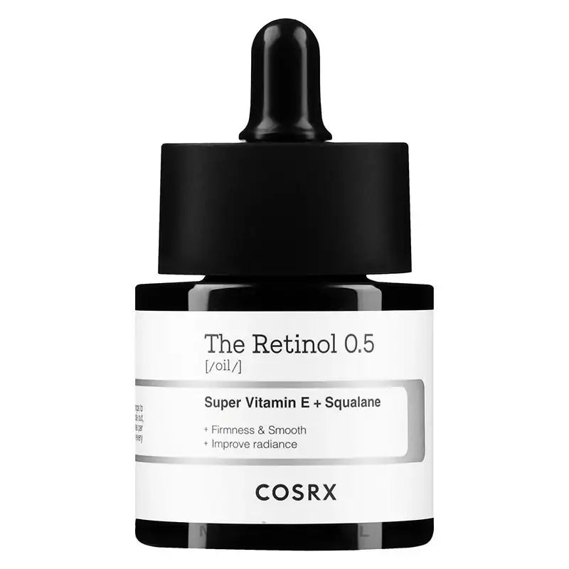 Retinol-olieflacon met zwarte druppelaar en COSRX-label