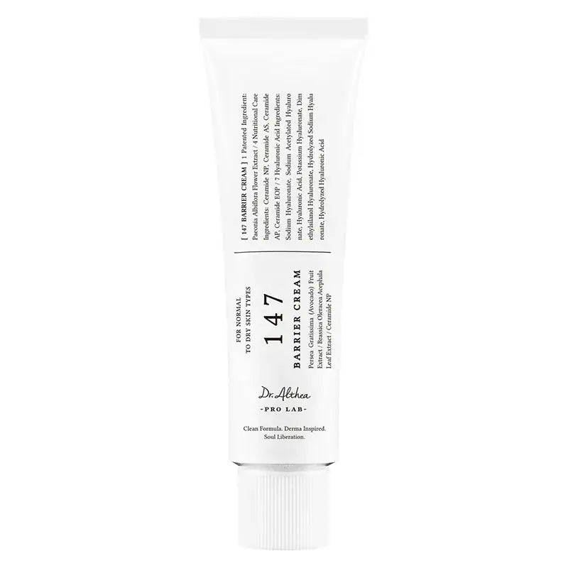 147 Barrier Cream tube met wit etiket en opgeschroefde witte dop