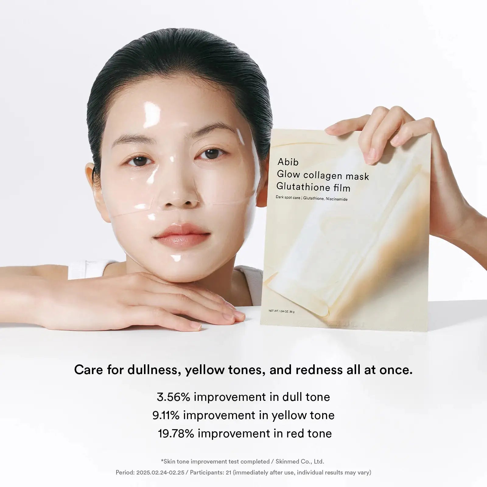 Abib Glow collagen mask Glutathione film Vrouwen gezicht met glanzende hydrogelmaskerfilm en Abib verpakking van het masker