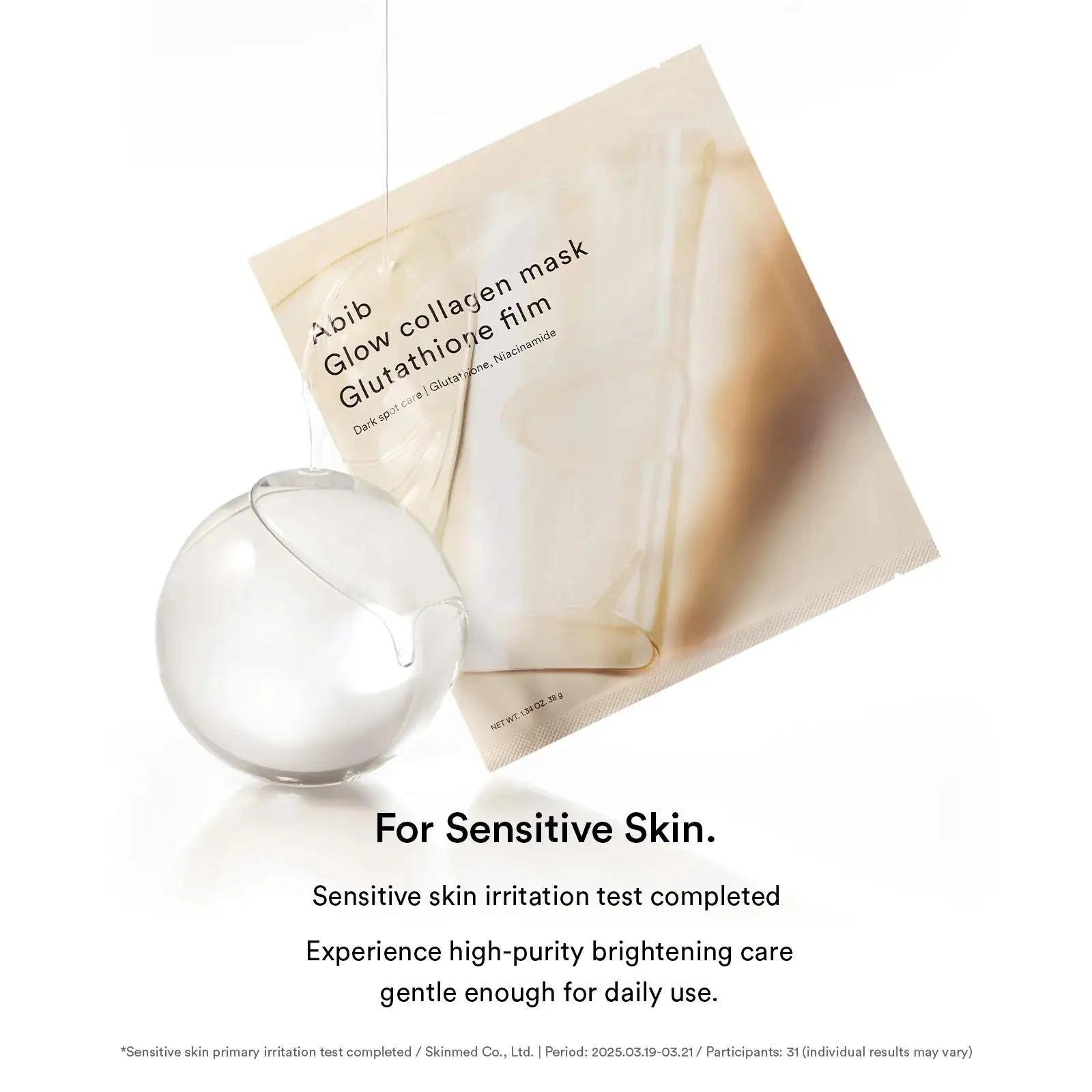 Abib Glow collagen mask Glutathione film Abib verpakking van collageenmasker glutathion film met witte hydrogelbol