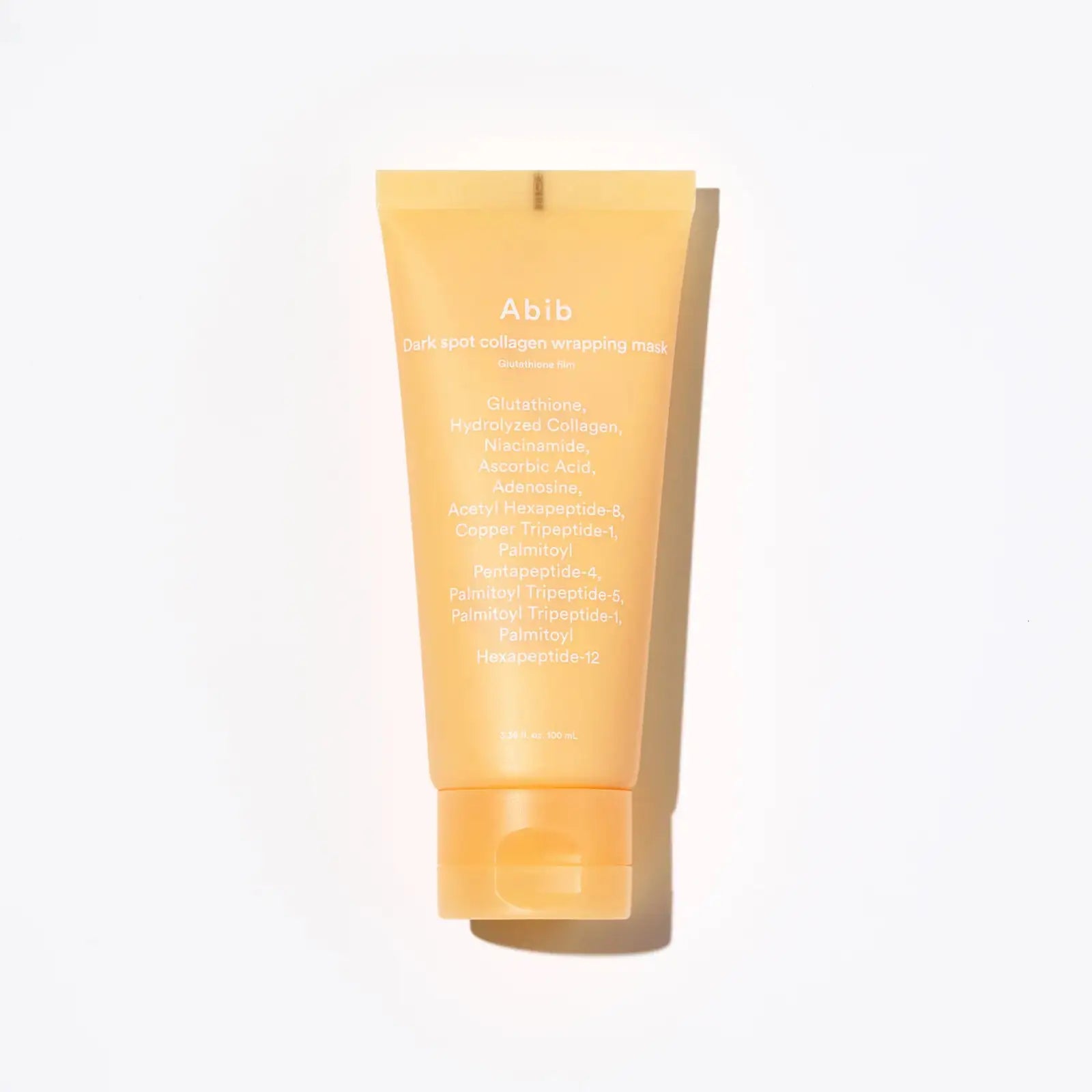 Abib Dark spot collagen wrapping mask Glutathione film Abib wrapping mask tube voor donkere vlekken, lichtbeige crème.