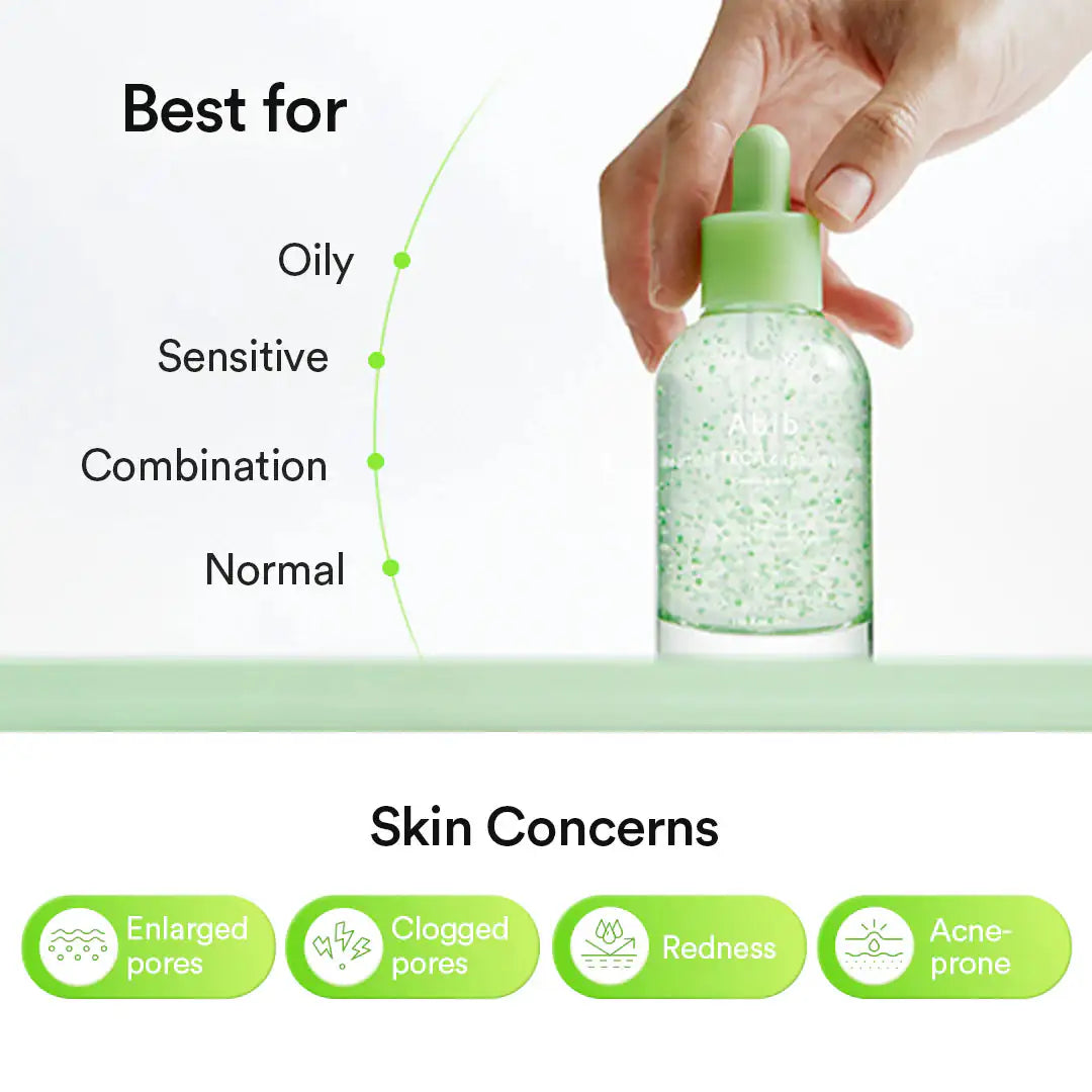 Abib Heartleaf Teca Capsule Serum Calming Drop Hand houdt Abib serumflesje met groene pipetdop vast