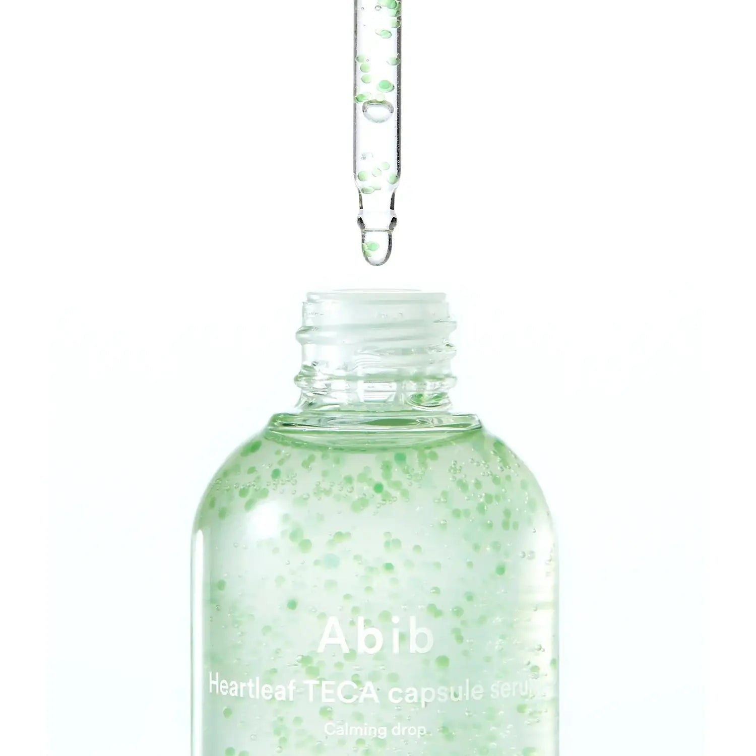 Abib Heartleaf Teca Capsule Serum Calming Drop Abib Heartleaf TECA capsule serum met glazen pipet en groene dop op het flesje