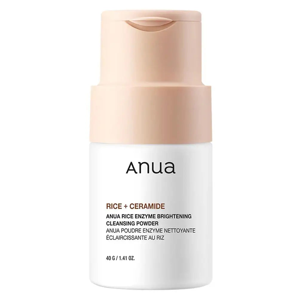Anua Rice Enzyme Brightening Cleansing Powder Anua reinigingspoederfles met beige dop, wit etiket
