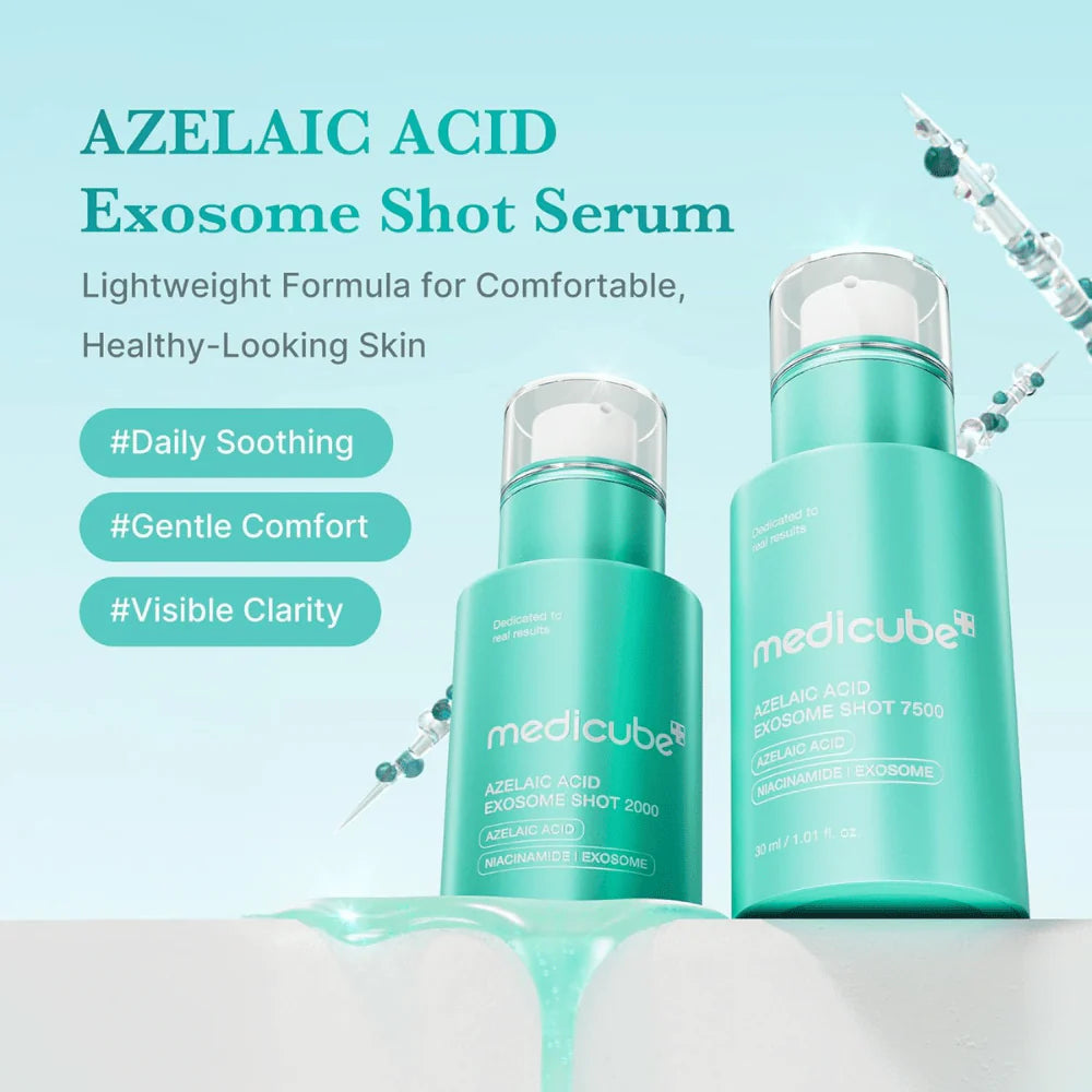 Vergelijking Medicube Azelaic Acid Exosome Shot 2000 mild en 7500 sterk - spicule concentratie onder microscoop