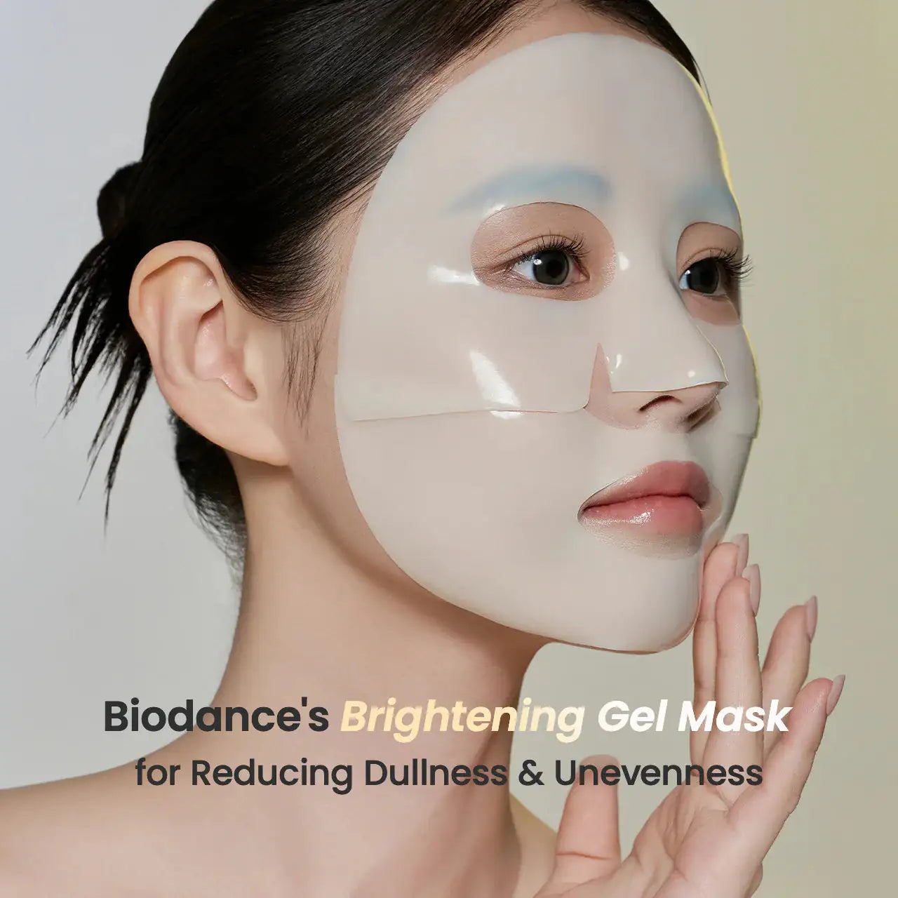 Gezichtsmaske met transparante gel, Biodance branding op het masker
