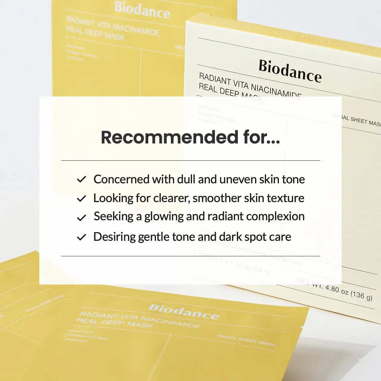 Aanbevolen-doelen kaart met Biodance Radiant Vita niacinamide deep mask