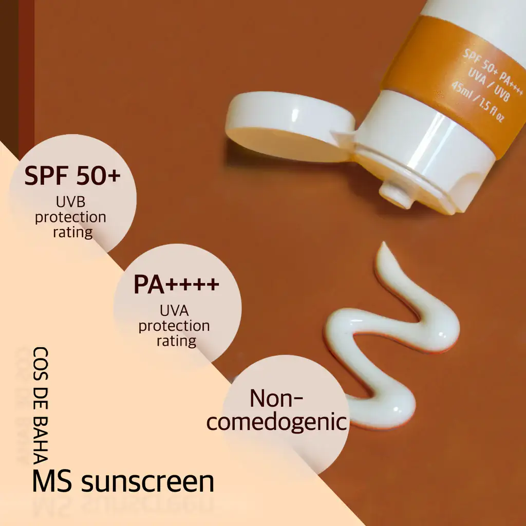 Minerale zonnebrandcrème MS in tube met witte uitstrijk, SPF 50+ en PA++++