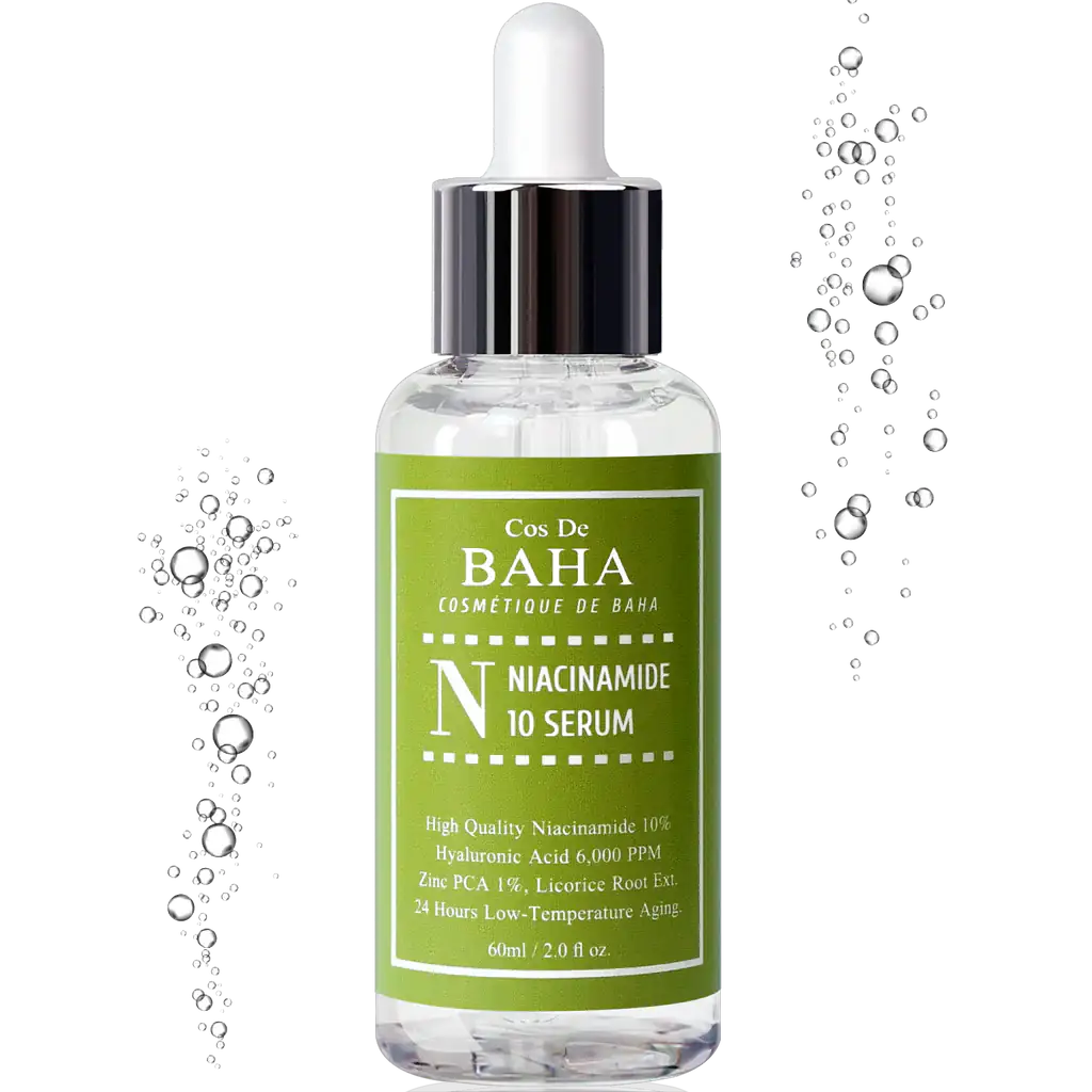Niacinamide 10 serumflacon met glazen pipet, doorzichtige vloeistof