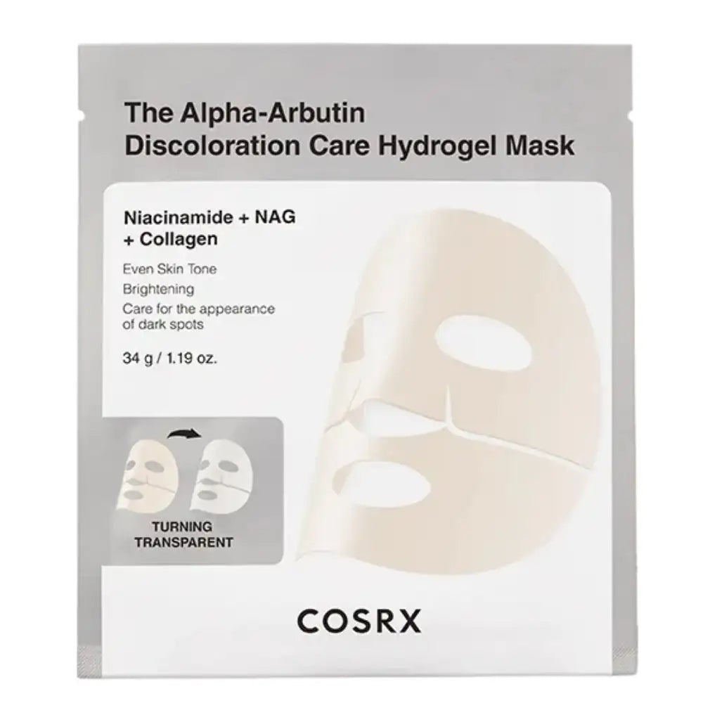 Alpha-Arbutin hydrogelmasker van COSRX in verpakking, 1 stuks/34 g