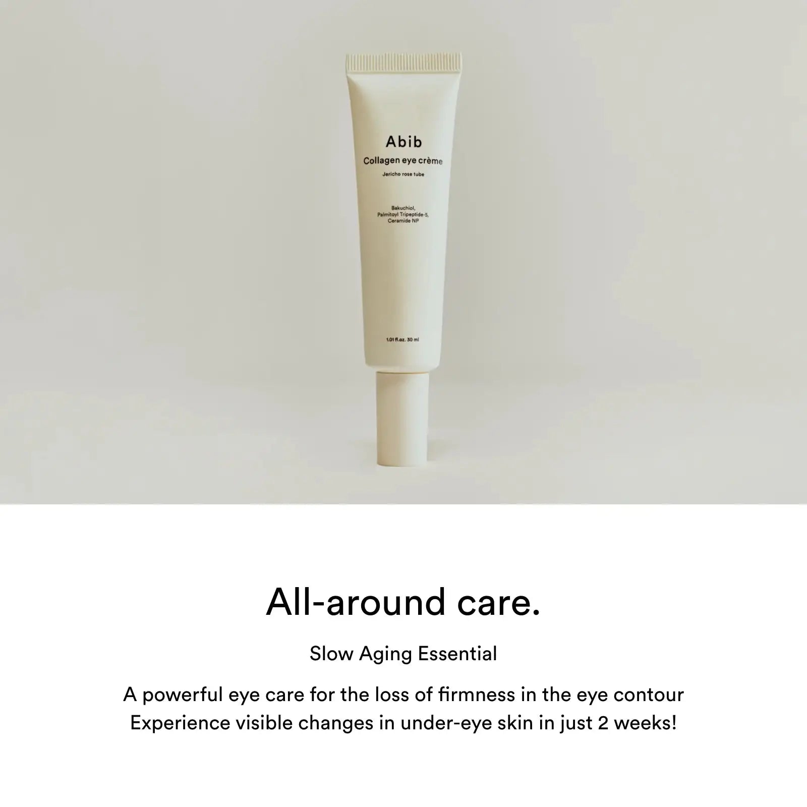 Abib Collagen eye creme Jericho Rose Tube Abib collageen oogcrème tube, crème-kleurig, staand met dop