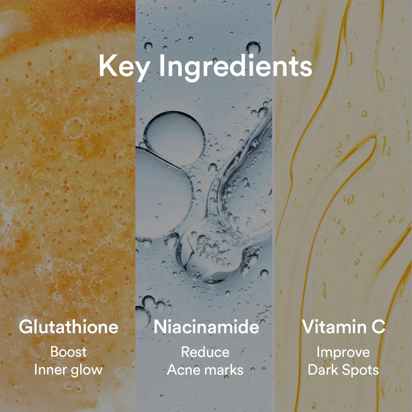 Abib Glutathiosome dark spot pad Vita touch Glutathiosome dark spotpads ingrediëntenbeeld met waterdruppels en druppelstructuur