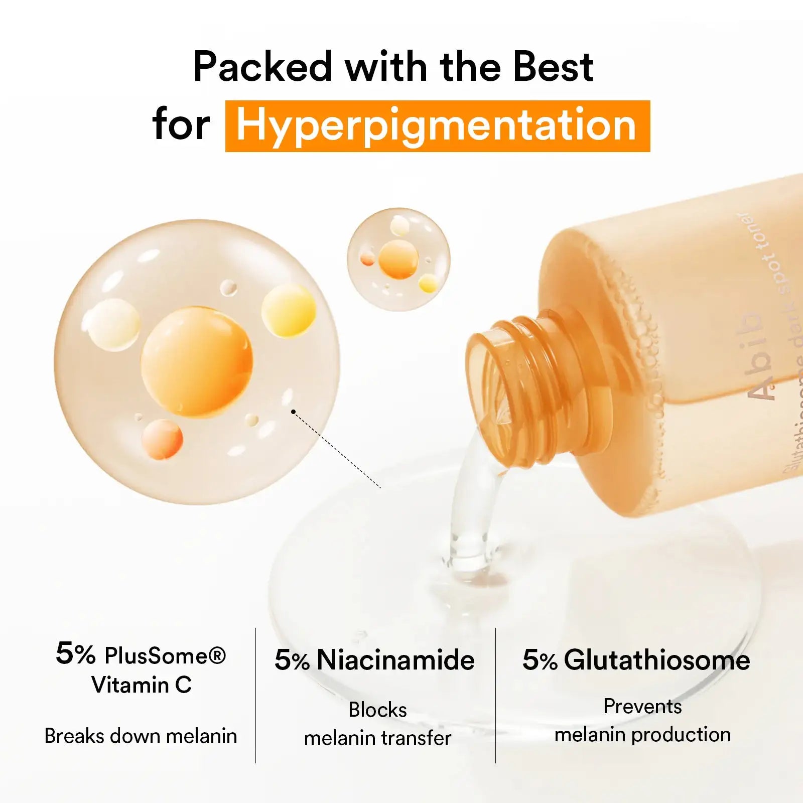 Abib Glutathiosome Dark Spot Toner Skin Booster Glutathiosome donkere-vlekken toner skin booster flesje met druppelachtige illustraties