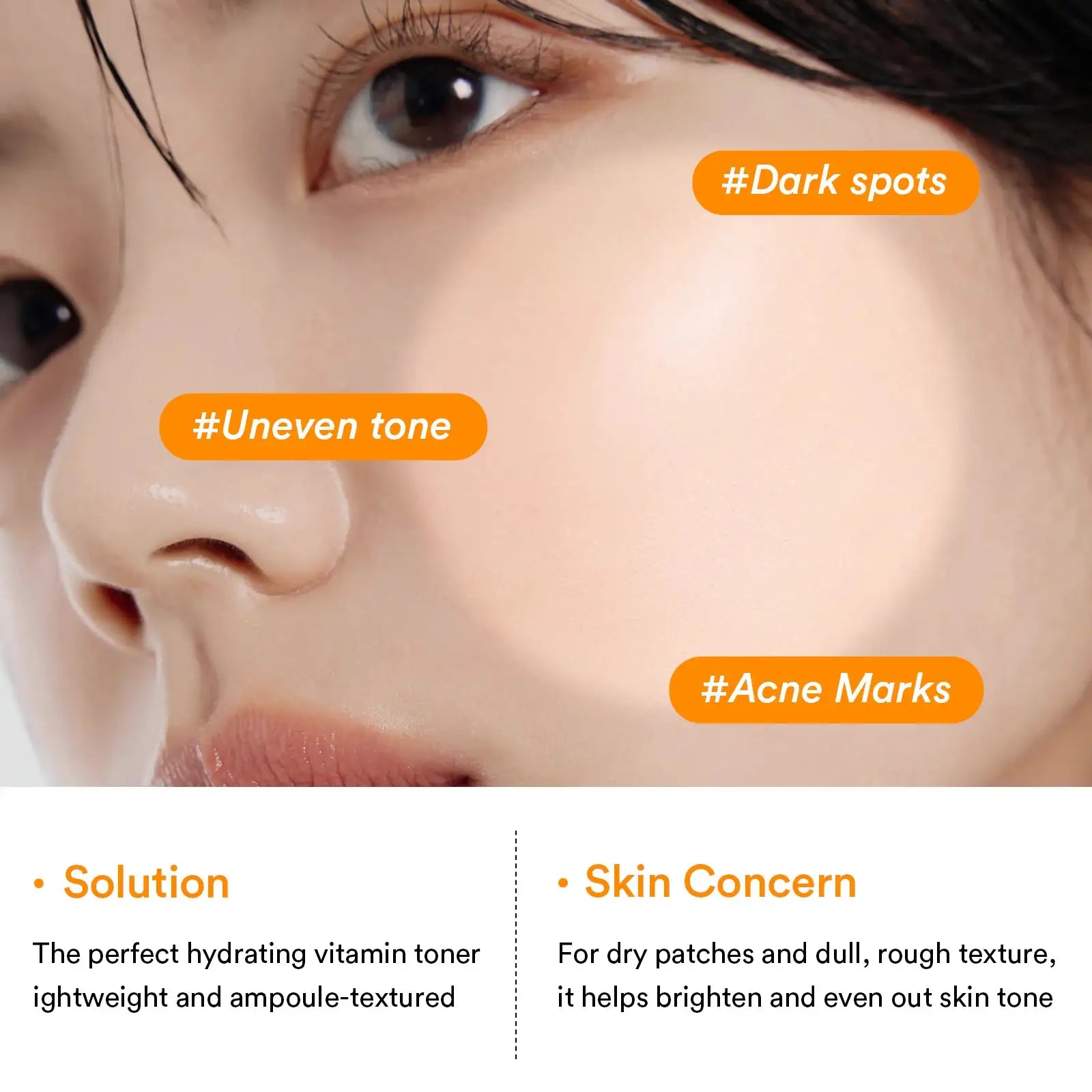 Abib Glutathiosome Dark Spot Toner Skin Booster Glutathiosome donkere-vlekken toner skin booster huidvoorbeeld met labels op gezicht