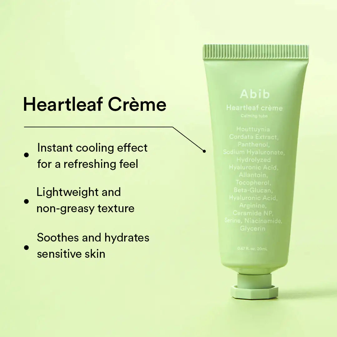 Abib Heartleaf calming Trial kit Heartleaf crèm e tube met groenachtige crème